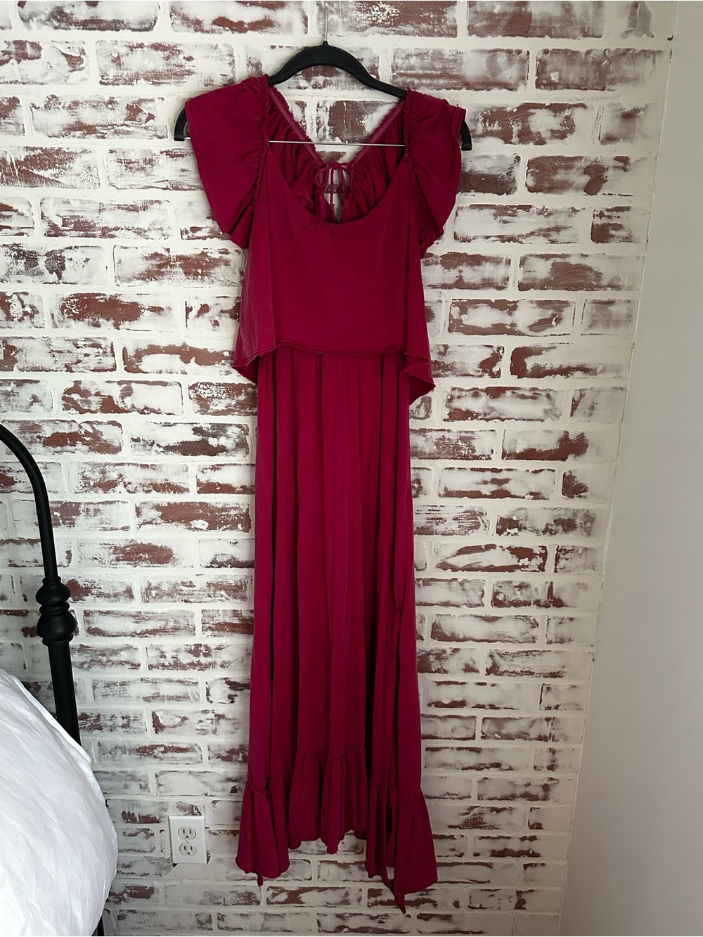 Anthropologie Daily Practice Fuchsia Ruffle-Sleeve Maxi Dress